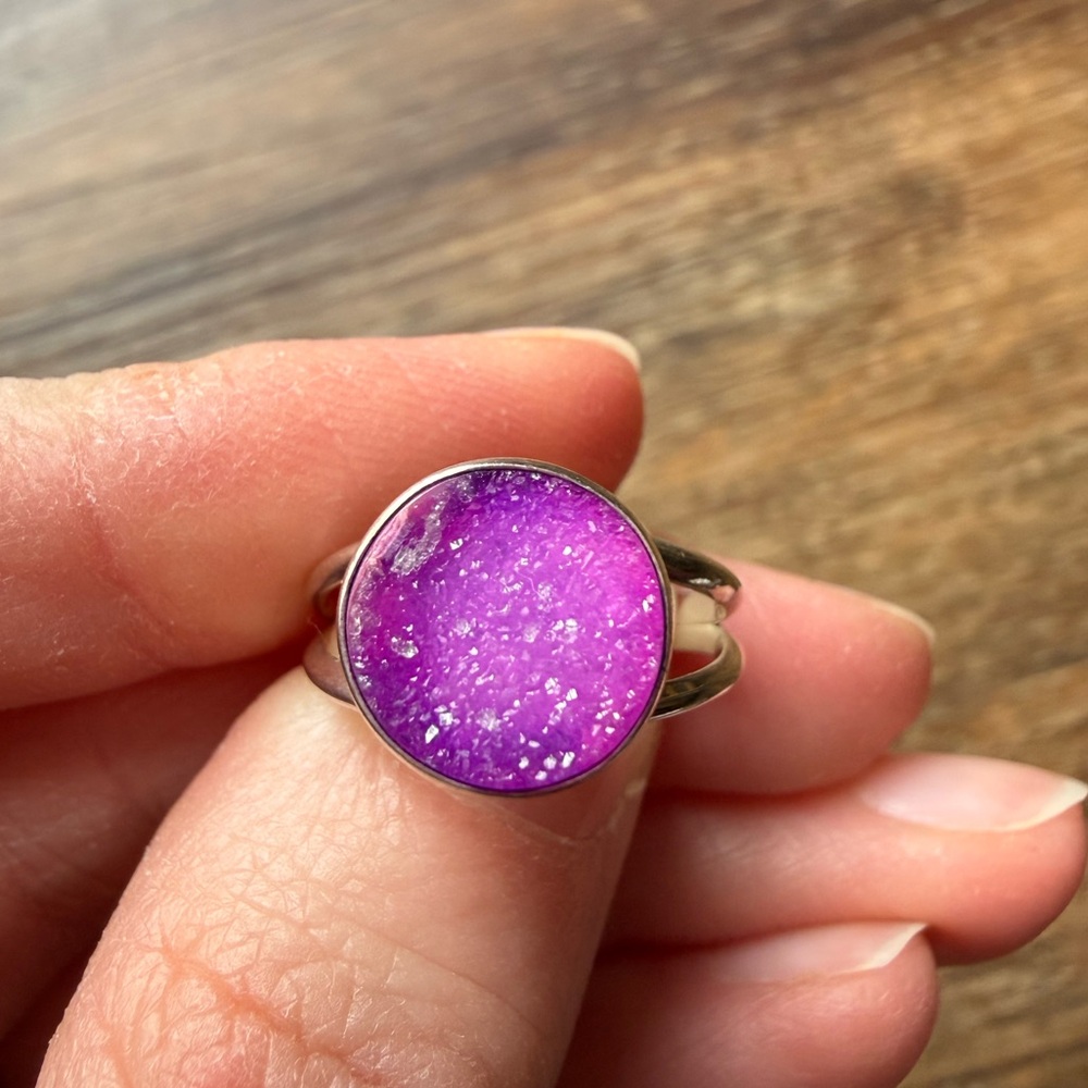 925 Sterling Silver purple druzy ring